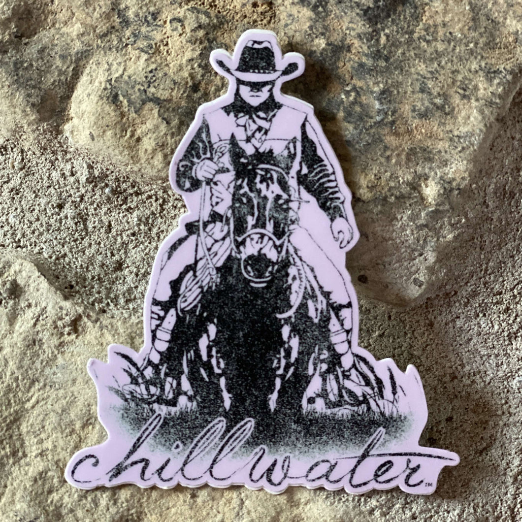 Rawhide “Cowboy” Sticker in light purple and black by Chillwater apparel.