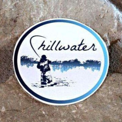Blue and white sticker with our Angler design. Put them on anything to show off your love of fly fishing and nature.