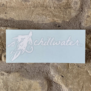 Hook and Fly design Transfer Sticker in white lettering and white hook and fly for a fly fisherman.