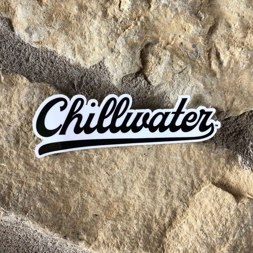Black Vintage Chill design by Chillwater Apparel on a sticker.