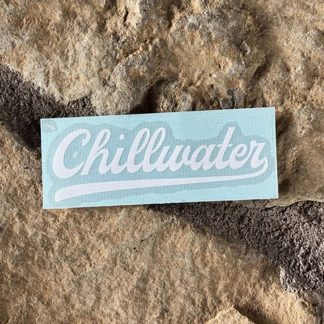 White Transfer Sticker in the Vintage Chill design by Chillwater Apparel.
